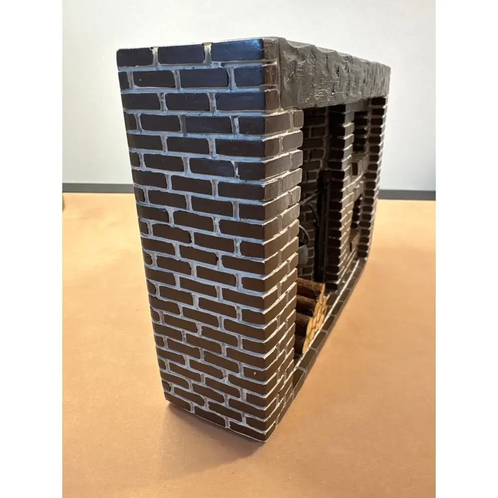 Miniature Dollhouse Resin Brick Hearth Cooking Fireplace Colonial Kettle Wood